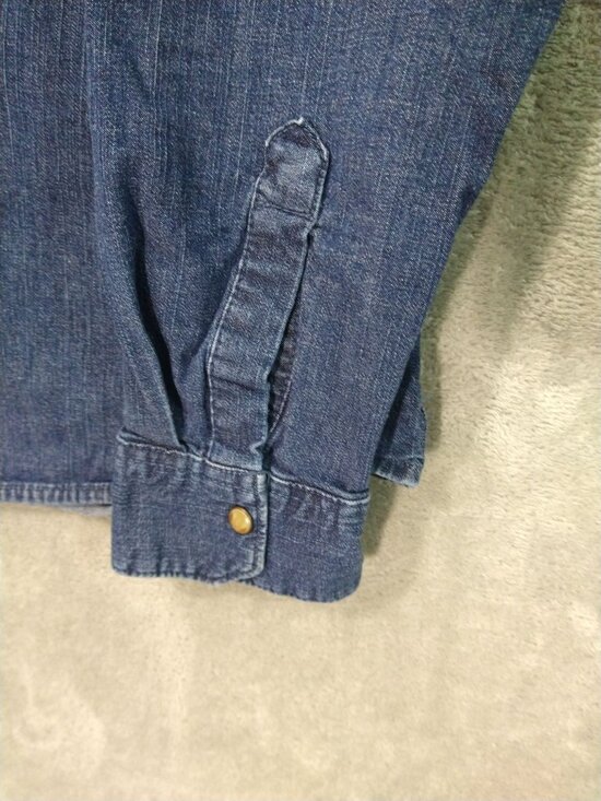 Wrangler Shirt Mens XL Blue Denim Indigo Pearl Snap Long Sleeve Western Cowboy - Picture 3 of 9